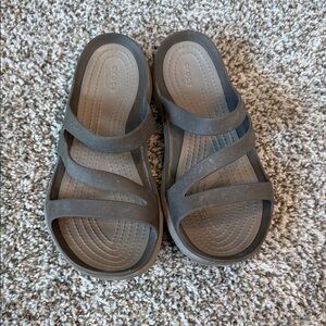CROCS Dark Brown Strappy Slides